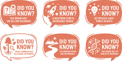 Educational Did You Know fun facts vector set, science and nature trivia speech bubbles, 6 informative infographic labels for social media isolated on White Background © noor