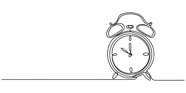 Continuous single line drawing of an old fashioned alarm clock