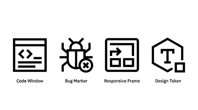 Web development and interface testing outline icon set