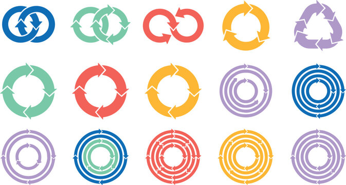 Circular Arrows and Recycling Process Vector Icon Set