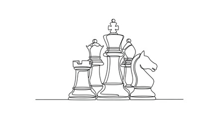 Continuous line drawing of chess pieces set for strategy concept © Line Galaxy