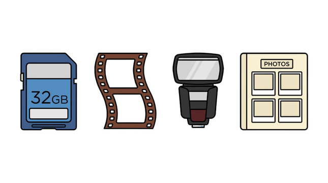 Vector set of photography storage and film equipment icons