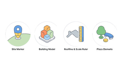 Fototapeta premium Architecture and public plaza interface icon set illustration