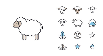 Cute Sheep Icons and Illustration: Farm Animals, Livestock, and Nature Elements © pleh
