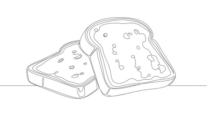 Simple line drawing of two toasted bread slices with jam spread