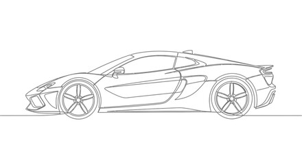 Fototapeta premium One line drawing of modern performance supercar side view silhouette