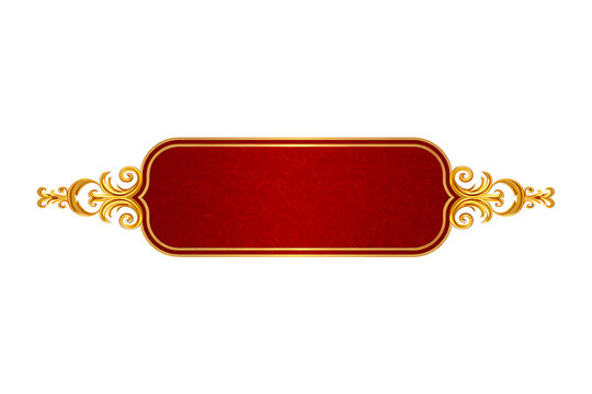 Elegant red banner featuring intricate golden ornate scrolls and a classic luxurious decorative floral pattern