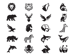 Fototapeta premium Collection of black animal icons on white background