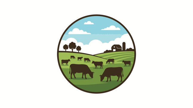 Cows Grazing Green Grass Field Pasture.