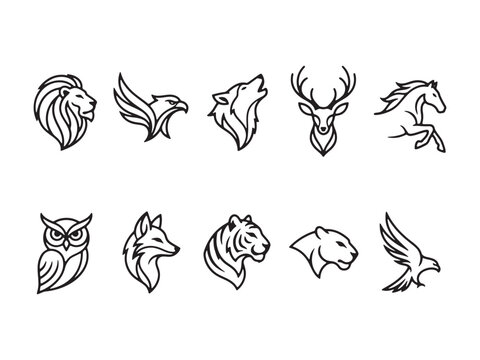 Collection of simple line art animal heads
