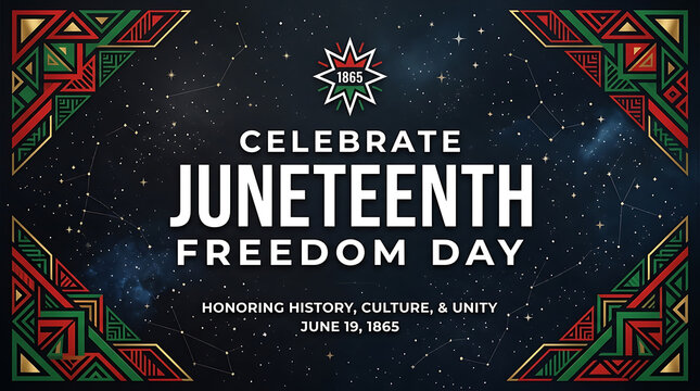 Juneteenth freedom day celebration banner with traditional patterns, juneteenth