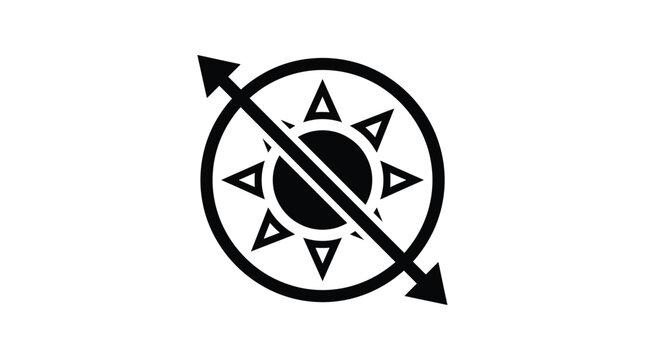 Minimalist black vector illustration showing a sun icon crossed out with a bold diagonal arrow