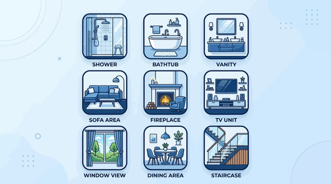 Blueprint icons for home construction.