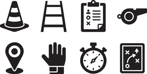 Football training and soccer coaching equipment icon set. © Syed Radif