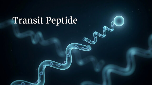Glowing blue peptide molecule structure with chain and spheres on a dark transparent background for science and medical concepts