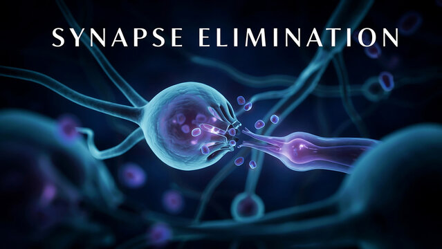 Neuron cells with synapse elimination in a neural network  neuroscience and brain function concept