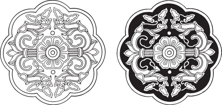 Traditional Chinese Classical Floral Medallion and Begonia Frame Ornament Vector