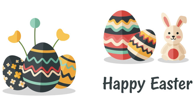 Painted Easter Eggs And Bunny Illustration Vector Graphic With Spring Colors