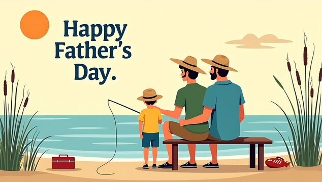 Happy Fathers Day Fishing Illustration