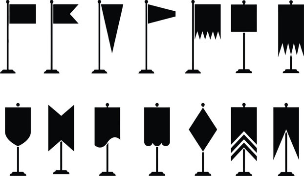 Medieval Banner and Vertical Pennant Silhouettes on Stands for Game UI