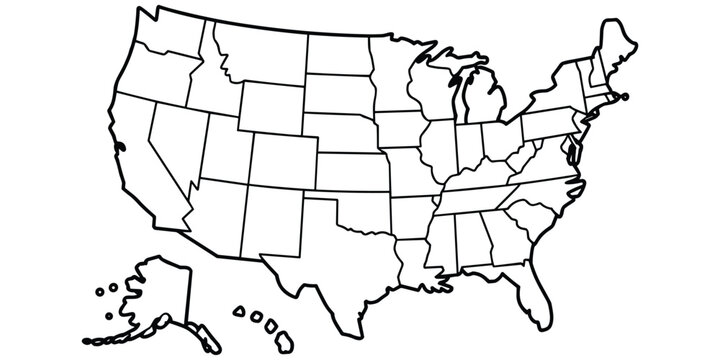Outline map of the United States of America with state borders and isolated territories design