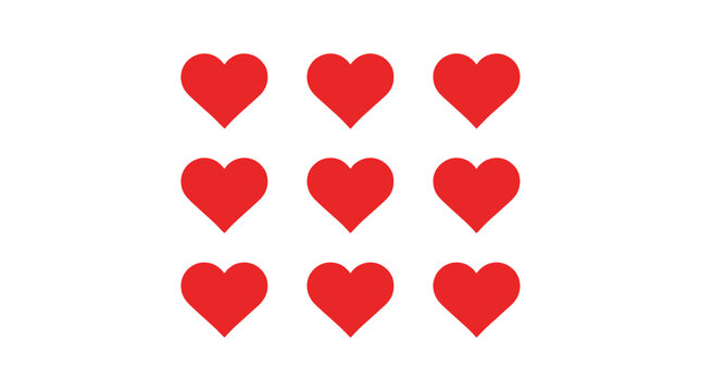 Nine red heart symbols arranged in a card suit pattern