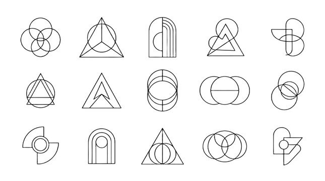 Minimal geometric line art shapes set with abstract outlines