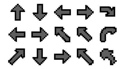Fototapeta premium Pixelated arrow icon set isolated on white background