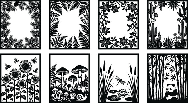 Whimsical Wilderness Silhouette Dividers, Shadow Box Layer Templates