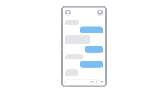 Smartphone chat screen with blank message bubbles template