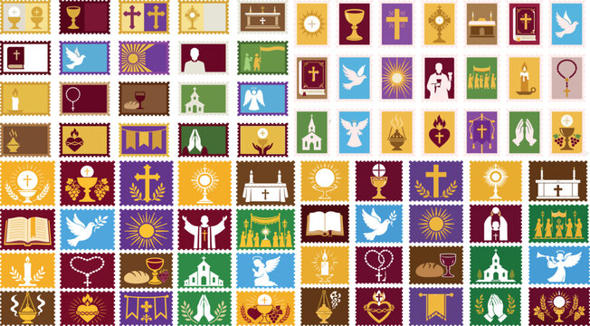 Corpus Christi Catholic Religious Icon Collection Holy Eucharist Church Vector Set