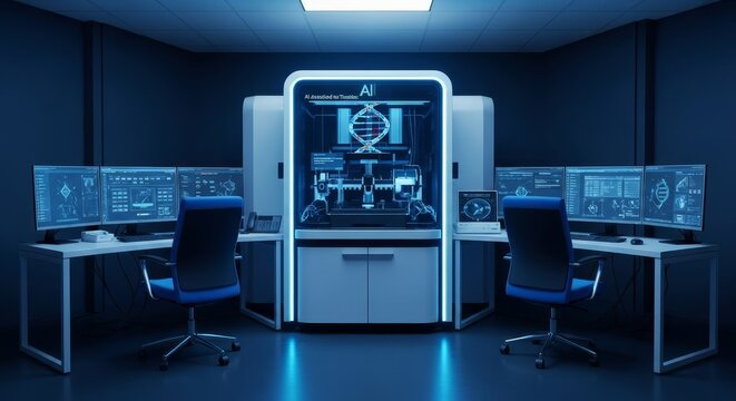 Advanced AI-assisted DNA sequencing machine in a modern science laboratory setting