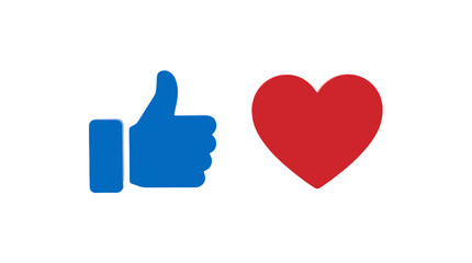 Fototapeta premium Blue thumbs up icon and red heart isolated on white