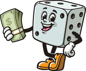 Fototapeta premium Dice cartoon mascot holding cash