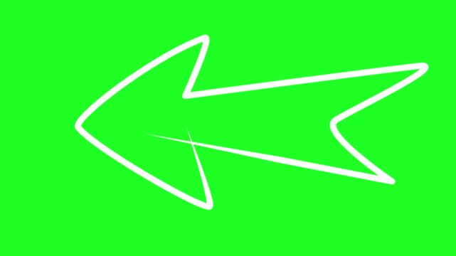 white left arrow pointer hand drawn cartoon sketch thin outline drawing of a chunky fat direction arrow pointer with initial movement animated on screen 4K video highlight element