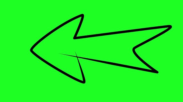 black left arrow pointer hand drawn cartoon sketch thin outline drawing of a chunky fat direction arrow pointer with initial movement animated on screen 4K video highlight element