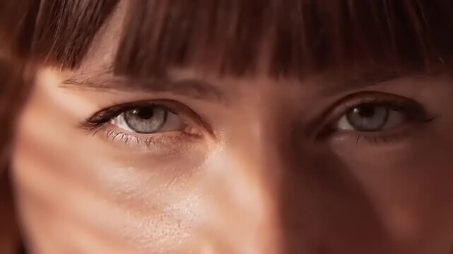 Close-up of woman's eyes with bangs.