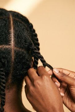 Black Hair Cornrow Braid Parting Styling Close-Up Salon