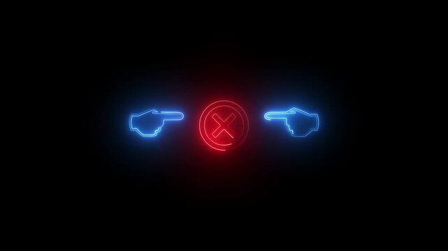 Neon colour red cross icon animation loop black background 4k video.