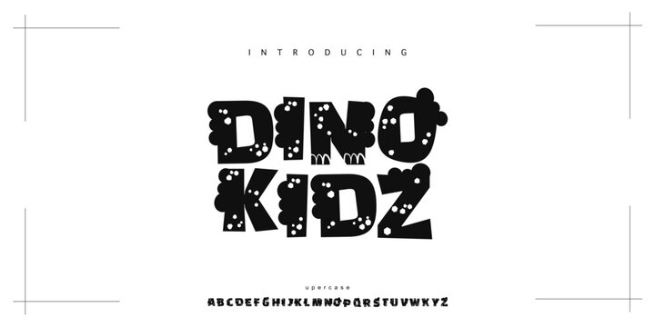 Dinokidz: A playful kids font. Cute dinosaur cartoon display typeface for children logos, toy packaging, and school posters.
