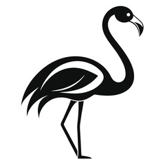 Elegant black and white silhouette of a graceful flamingo standing on a white background © Creative Graphic Des