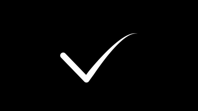 white colour check mark on black background animation video.4k