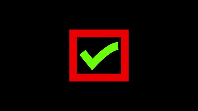 Animated check mark symbol in the squared box.4k animation.