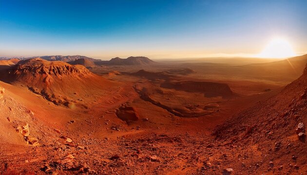 awe inspiring photo of the stunning panorama atop olympus mons on mars showcasing the endless red planet terrain ultra realistic minimal noise subtle textures