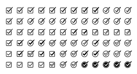 Check mark and approval icon collection with verified checkbox and success symbols vector illustration © MDSHAHIN