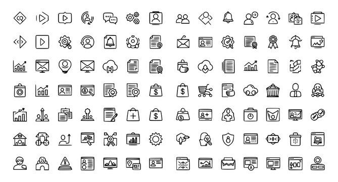 Essential UI web and business icon collection with navigation interface symbols vector illustration