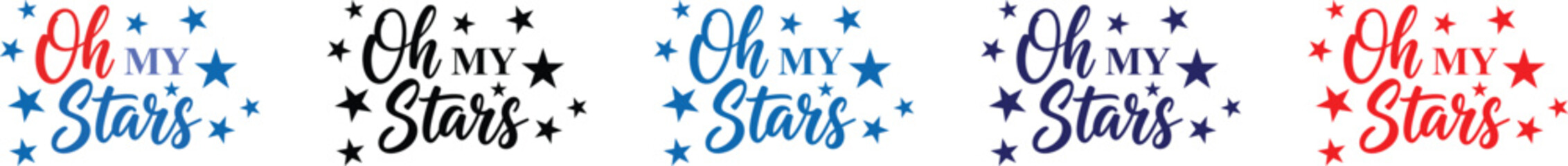 Oh my stars text design set with decorative star shapes in various colors for creative projects and holiday greetings © Progotibd303