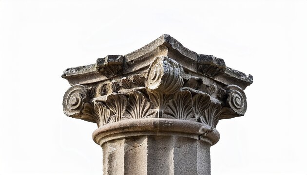 damaged stone column base with vertical fluting blocky base isolated against white