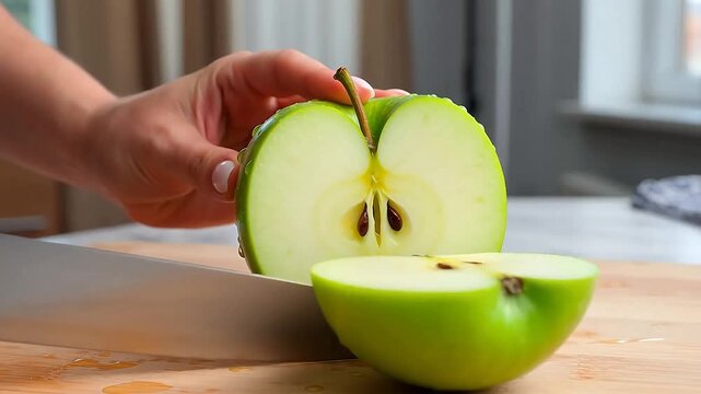 Biting into Fresh Green Apple