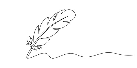 Continuous single line drawing of an old vintage quill pen feather © Chtro